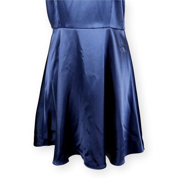 I.N. Navy Blue Satin Spaghetti Strap Mini Dress Juniors 9 - Picture 7 of 7